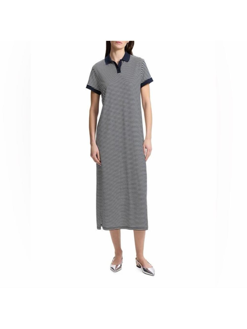Theory Striped Jersey Polo Midi-Dress Large Navy